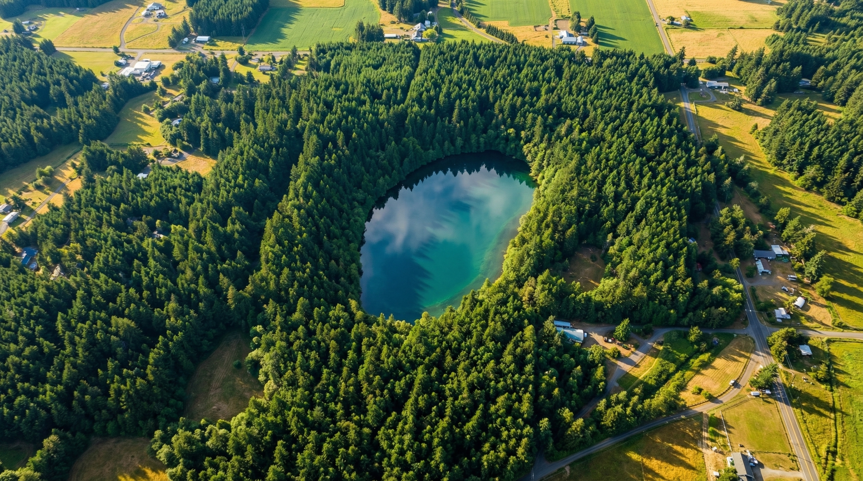 Bird's eye aerial view of Battle Ground Lake